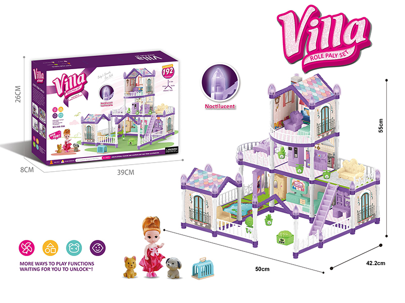 (Purple)DIY Assembly Doll Villa Toy(Glow In The Dark)192PCS