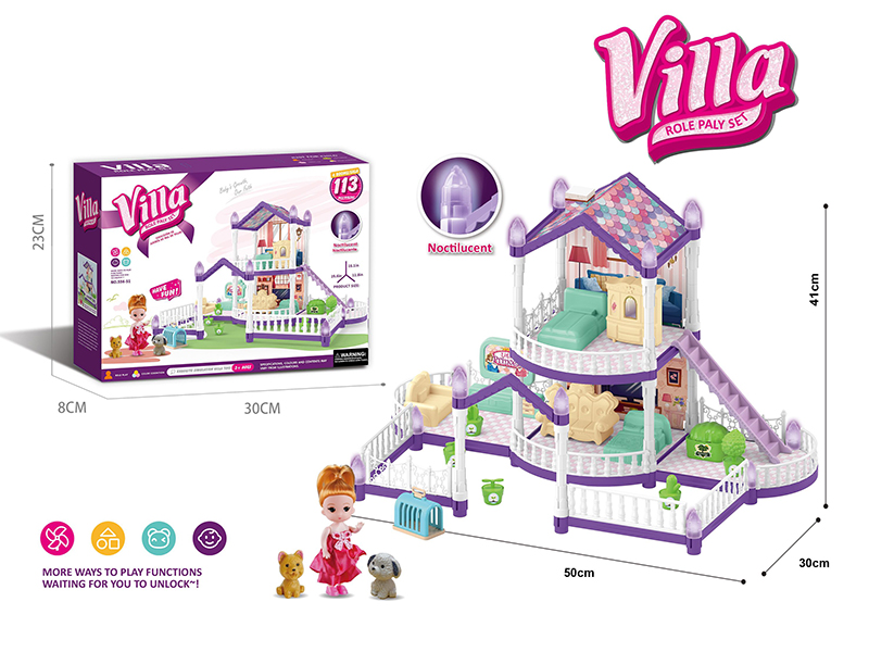 (Purple)DIY Assembly Doll Villa Toy(Glow In The Dark)113PCS