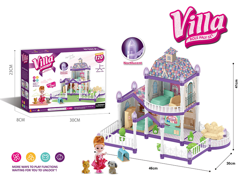 (Purple)DIY Assembly Doll Villa Toy(Glow In The Dark)113PCS