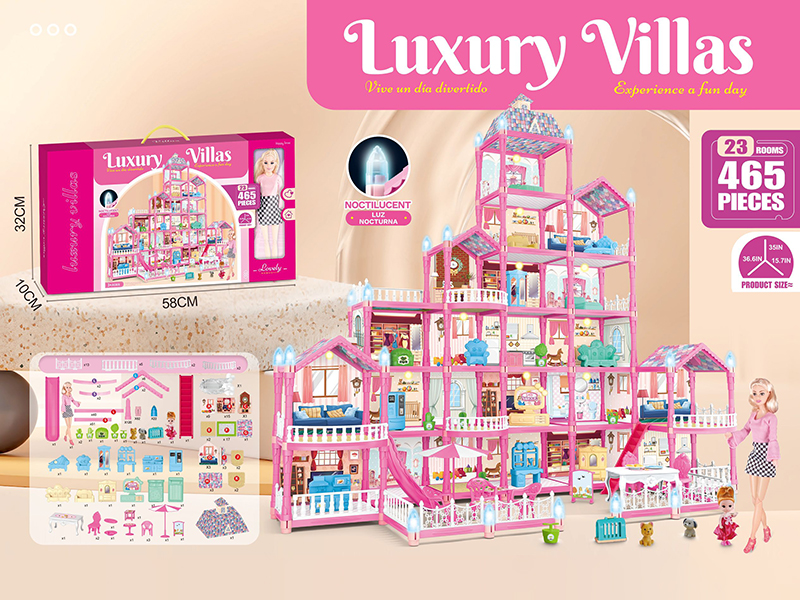 DIY Assembly Doll Villa Toy With Lights(11