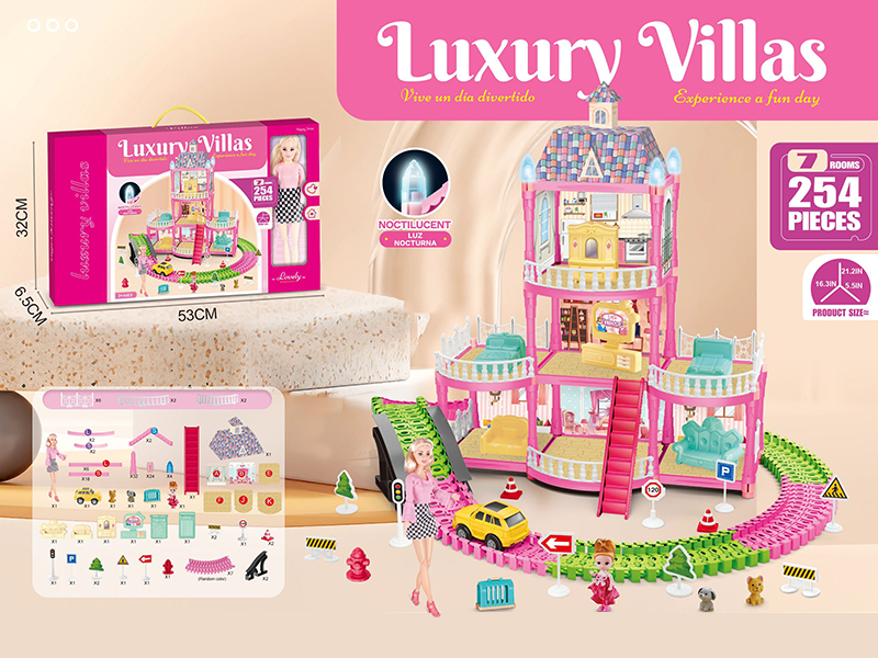 DIY Assembly Doll Villa Toy With Lights+ City Track + 11