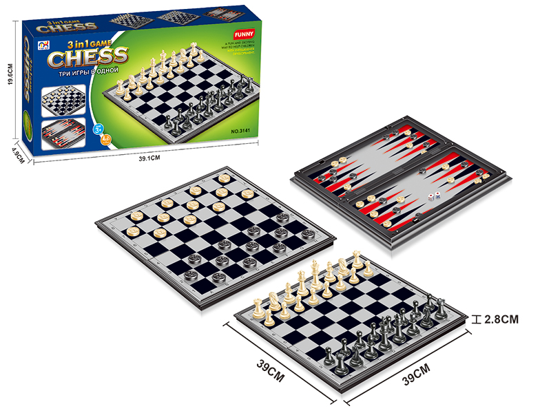 Backgammon, Checkers, Chess 3 In 1(With Magnetic)