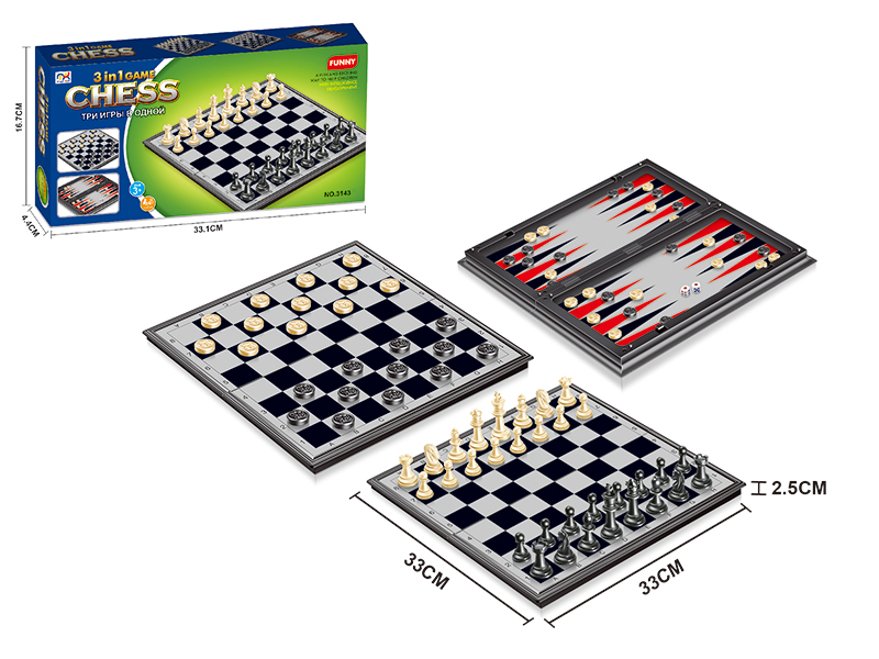 Backgammon, Checkers, Chess 3 In 1(With Magnetic)