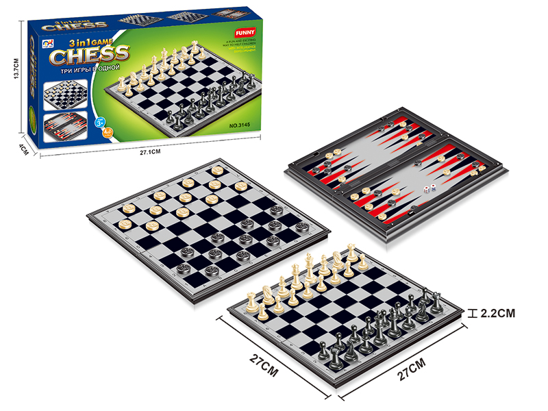 Backgammon, Checkers, Chess 3 In 1(With Magnetic)