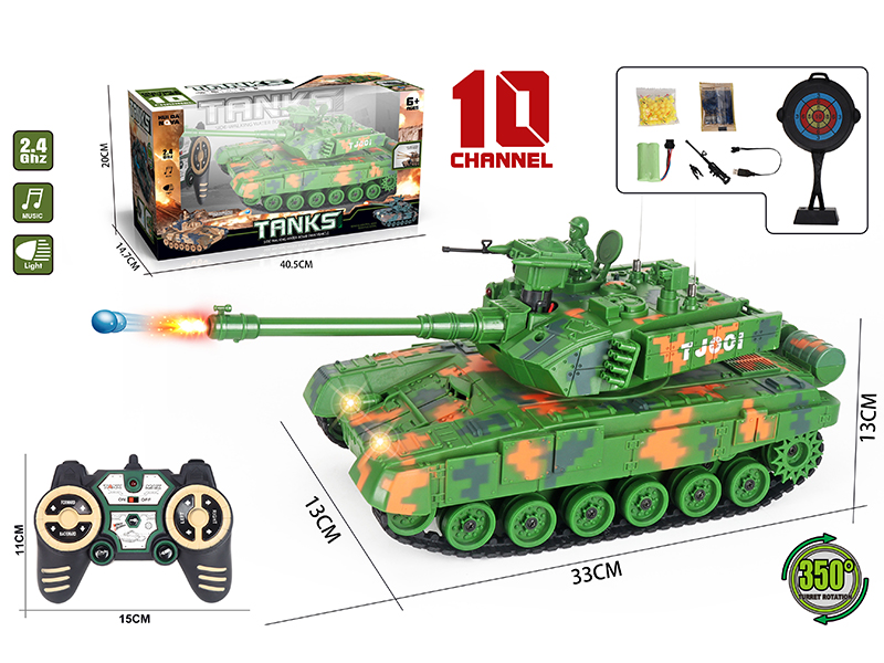 2.4G 10-Channel Remote Control Crawler-Type Tank With Lights And Music(Shooting Water Bullets + Plastic Bullets)