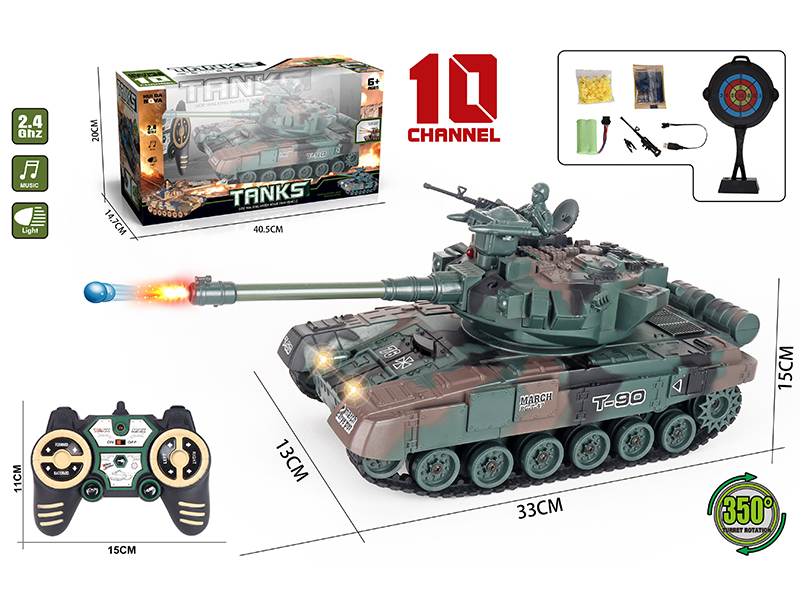 2.4G 10-Channel Remote Control Crawler-Type Tank With Lights And Music(Shooting Water Bullets + Plastic Bullets)