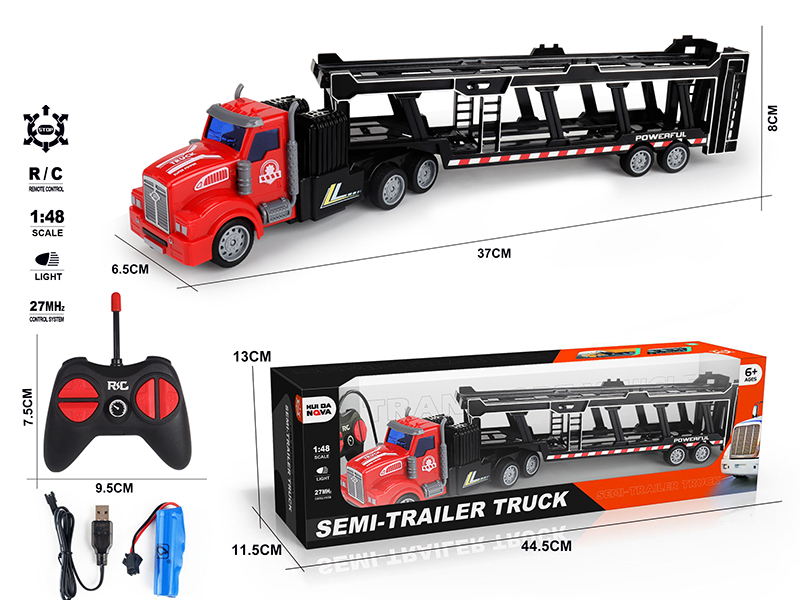 1:48 4-Channel Remote Control Double Deck Transport Truck With Lights