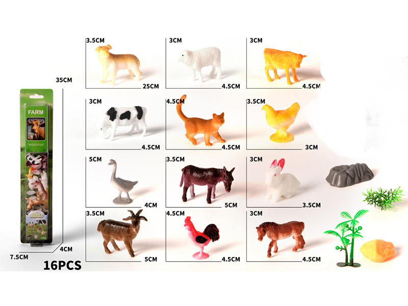 16PCS Cartoon Ranch Animal Set