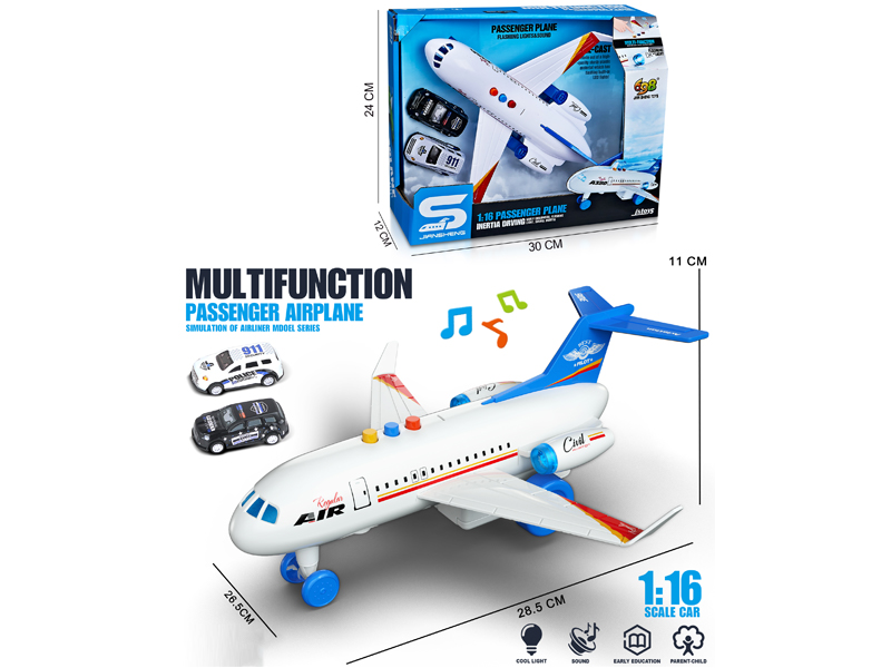 1:16 Friction Civil Aircraft With Lights And Music+2 Cars