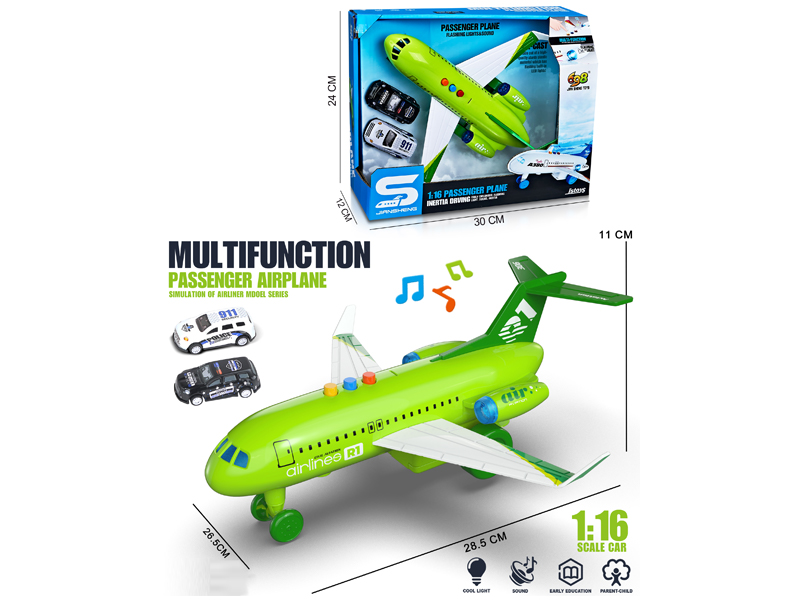 1:16 Friction Civil Aircraft With Lights And Music+2 Cars