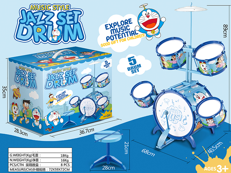 Doraemon Cartoon Jazz Drum 5 Drum Set