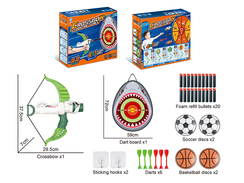 Shark Dart Board Crossbow Shooting Series 4 In 1 Classic Games(Green)