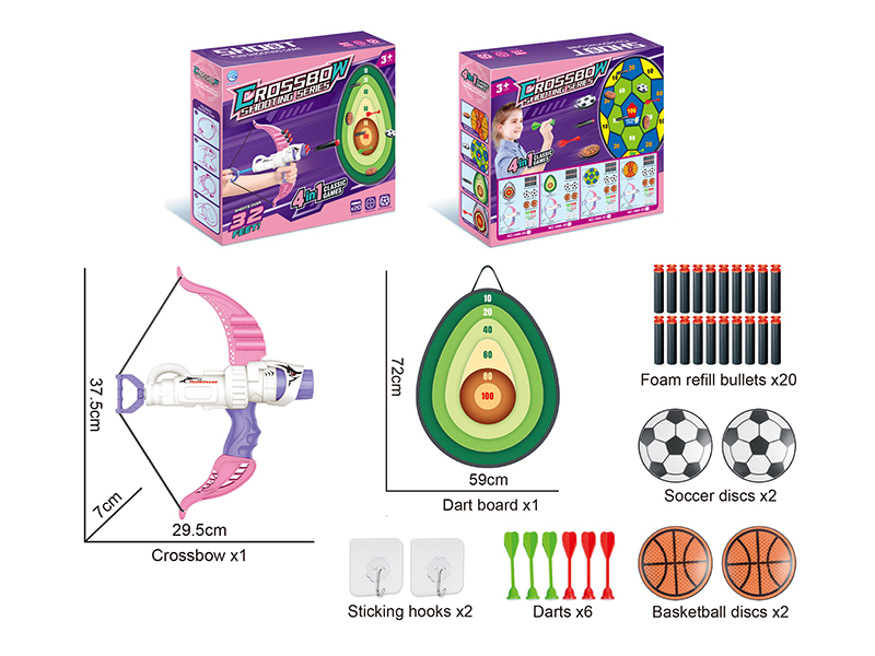 Avocado Dart Board Crossbow Shooting Series 4 In 1 Classic Games(Pink)