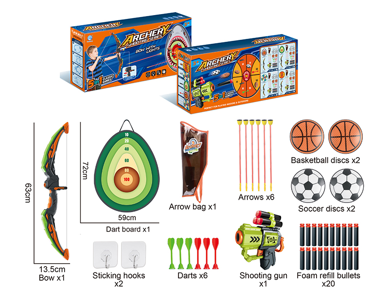 Archery Shooting Series 5 In 1 Classic Games(Bow With Lights, Avocado Dart Board)Black