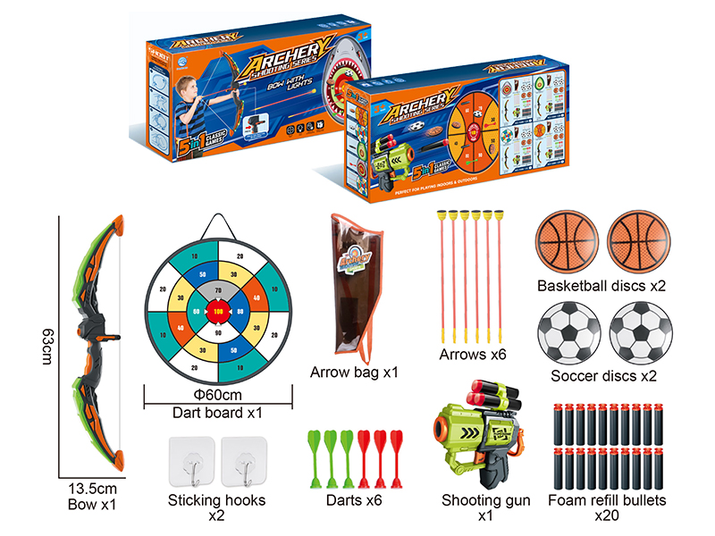 Archery Shooting Series 5 In 1 Classic Games(Bow With Lights, Number Dart Board)Black