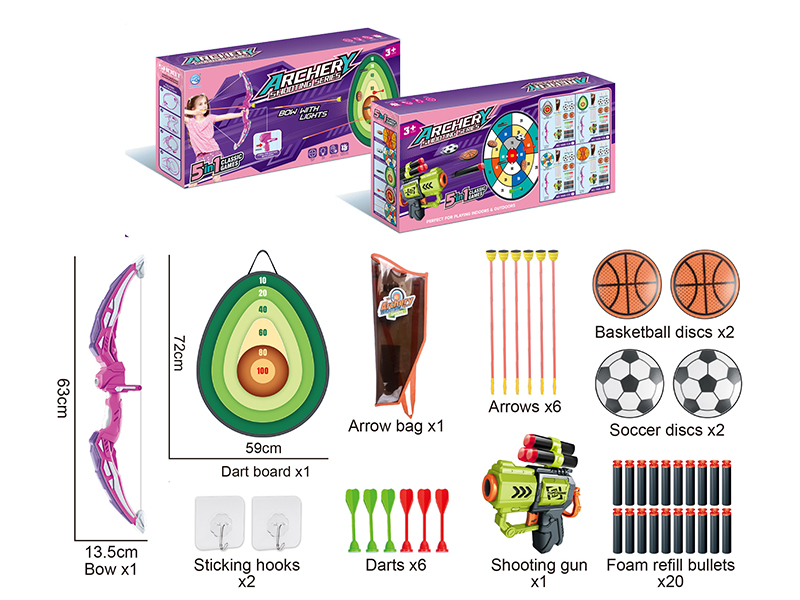 Archery Shooting Series 5 In 1 Classic Games(Bow With Lights, Avocado Dart Board)Pink