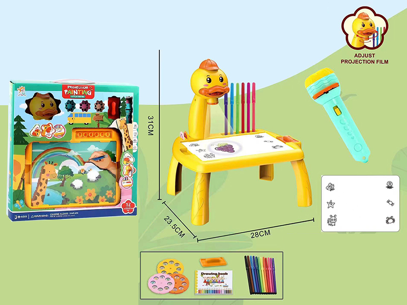 Large Size Yellow Duck Projection Painting Table With Lights(No Music) + Flashlight