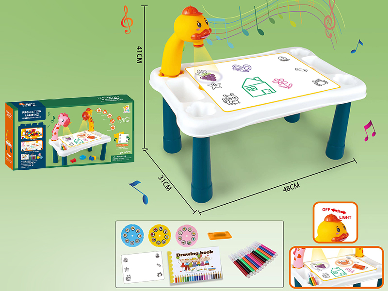 Oversize Single Head Yellow Duck Projection Painting Table With Light And Music