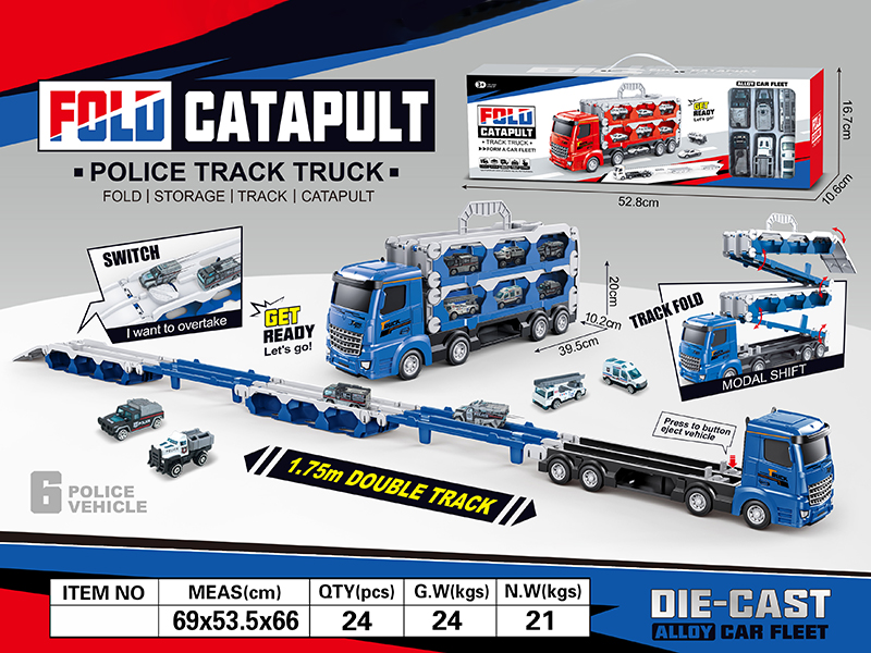 Flod Catapult Track Truck With Alloy Police Cars