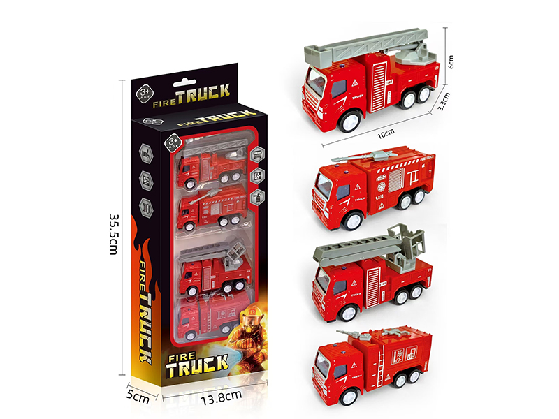 Pull Back Alloy Fire Engines 4pcs