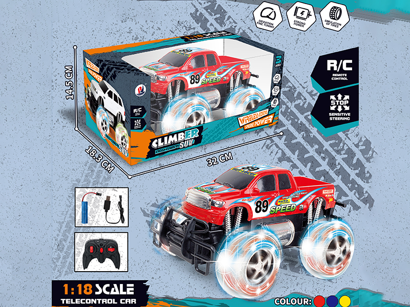 1:18 Remote Control Off-Road Vehicle(Transparent Wheels, With Lights, Included Batteries)