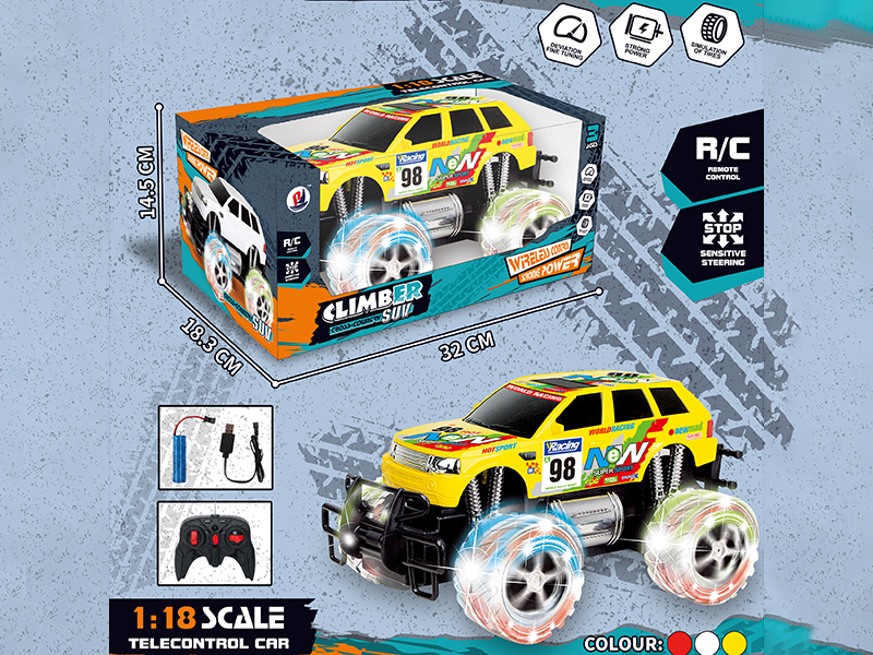 1:18 Remote Control Off-Road Vehicle(Transparent Wheels, With Lights, Included Batteries)