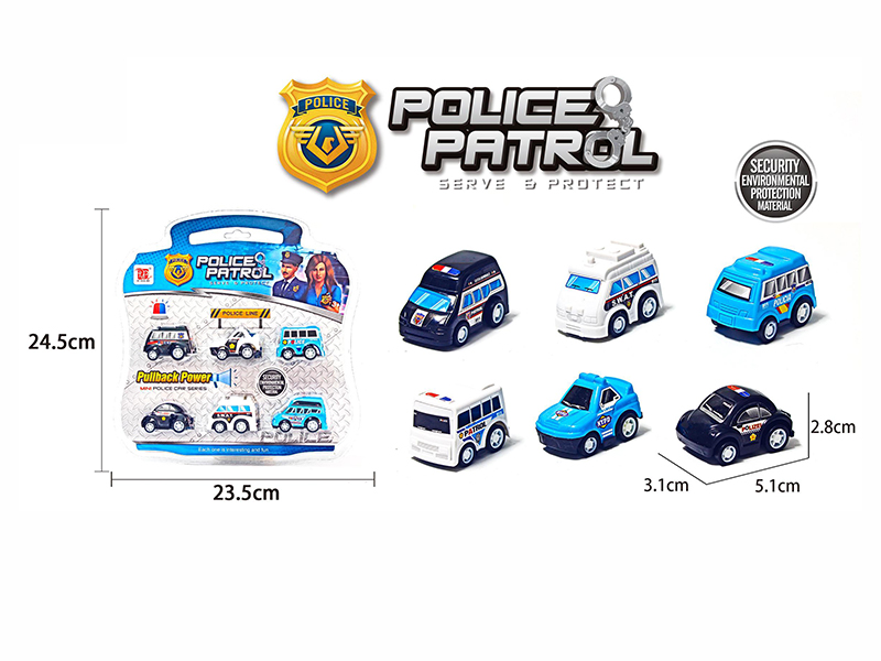 Pull Back Police Cars 6pcs