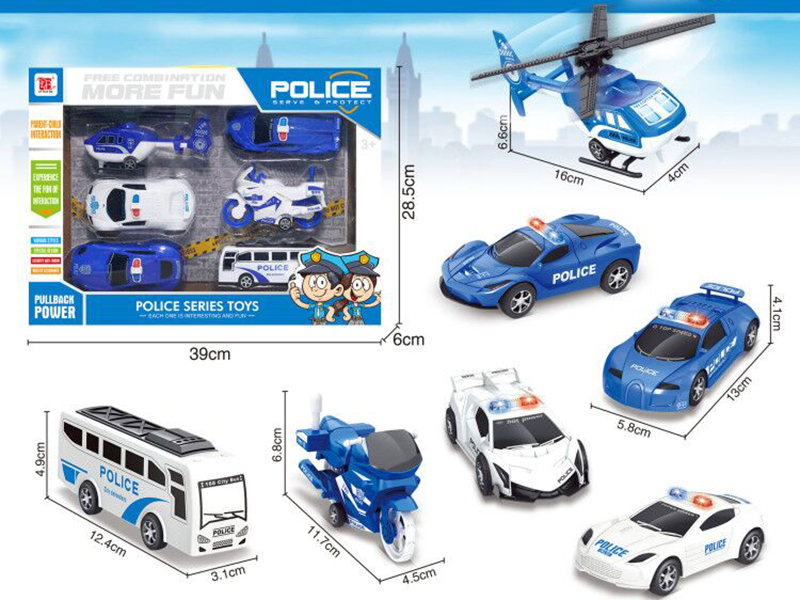 Pull Back City Police Car Helicopter Combo