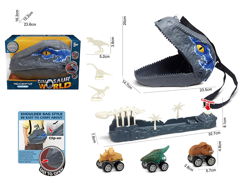 Velociraptor Shoulder Bag+3 Slide Dinosaur Cars+Launcher, Accessories