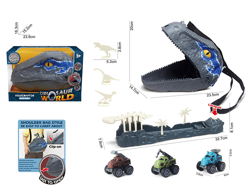 Velociraptor Shoulder Bag+3 Slide Dinosaur Engineering Trucks+Launcher, Accessories